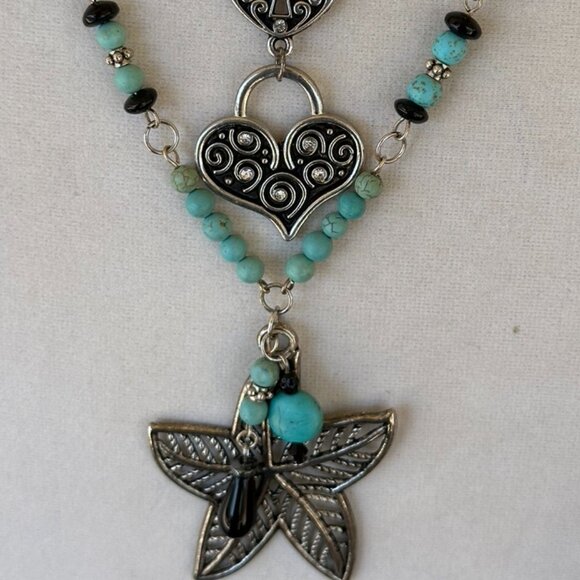 NEW - Hand Crafted Pair of Necklaces - Turquoise, Black & Silver Tones - Picture 3 of 10